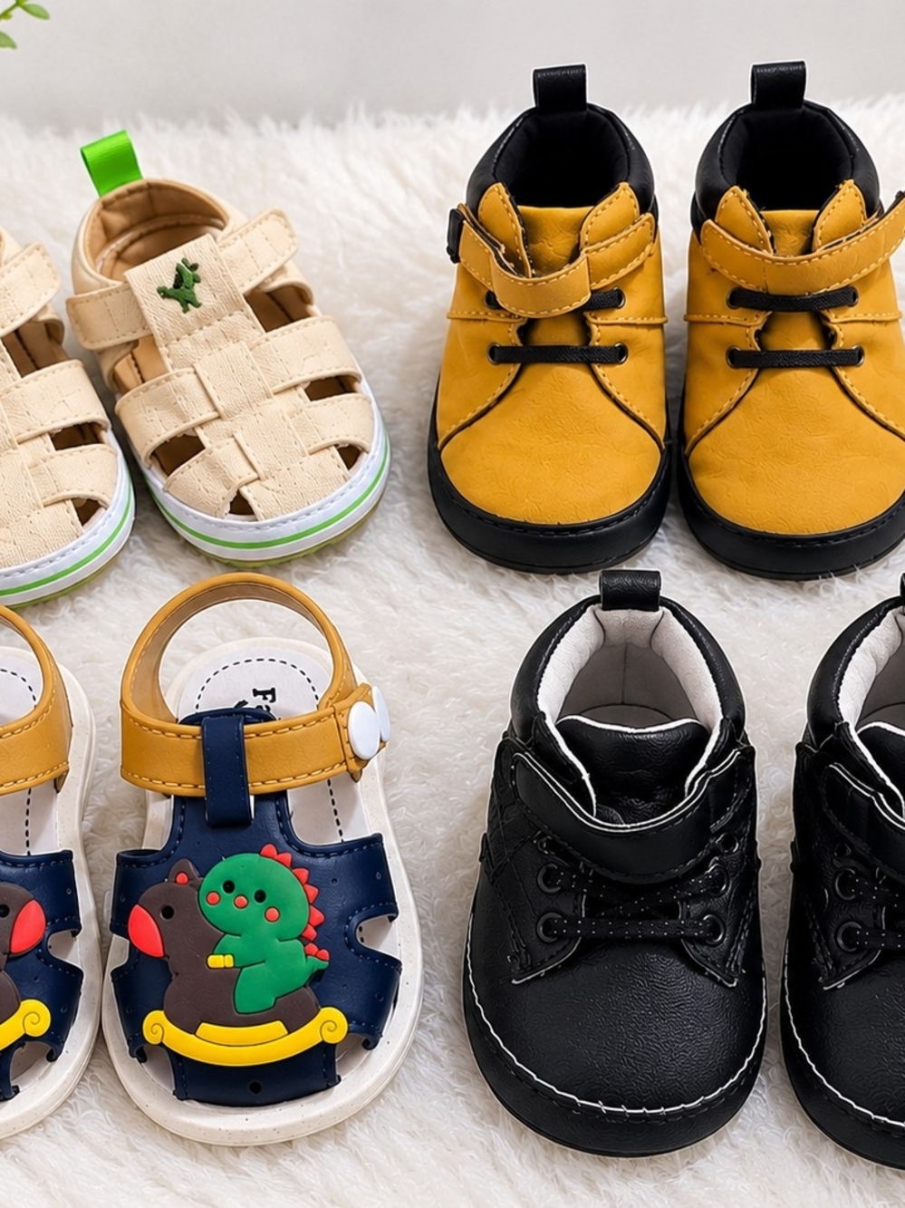 Kids Yellow Leather-Look Ankle Shoes